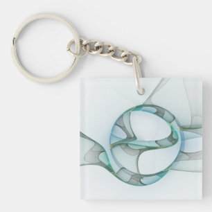 Porte-clefs Art fractal abstrait moderne bleu turquoise gris