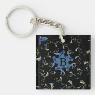 Porte-clefs Art fractal Sage bleu et noir Monogramme