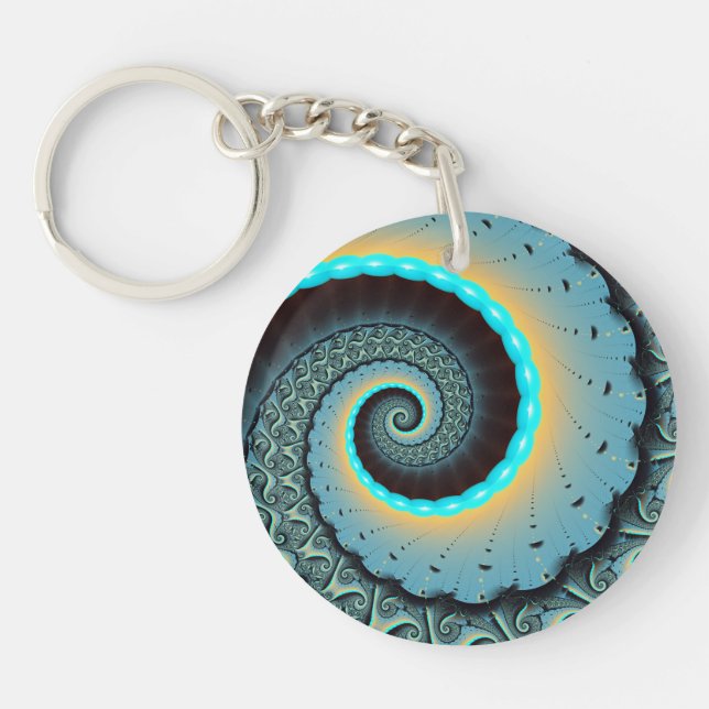 Porte-clefs Art fractal spirale abstrait bleu turquoise orange (Devant)