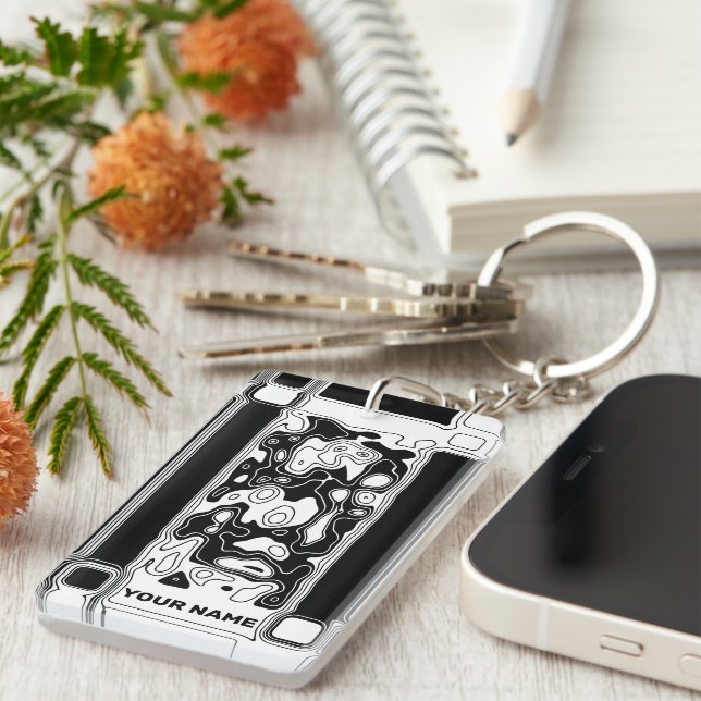 Porte-clefs Art Géométrique Noir Et Blanc 1 (Devant droit)