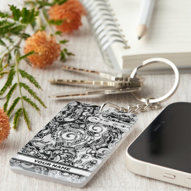 Porte-clefs Art Géométrique Noir Et Blanc 3 (Devant droit)