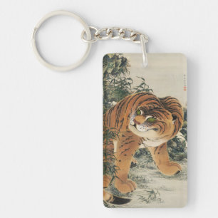 Porte-clefs Art japonais vintage du tigre d'Edo dans une forêt