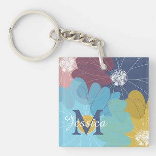 Porte-clefs Art moderne Abstrait Fleur Personnalisé