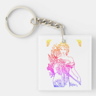 Porte-clefs Art nouveau Alphonse Mucha femme fleurs