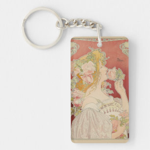 Porte-clefs Art Nouveau Belle Époque Dame Roses Livemont