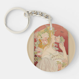 Porte-clefs Art Nouveau Belle Époque Dame Roses Livemont