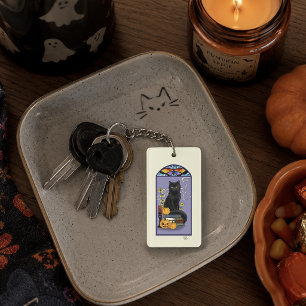 Porte-clefs Art Nouveau Chat Noir Citrouille Violet Automne Ja