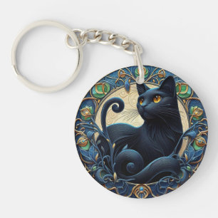 Porte-clefs Art Nouveau Chat noir Porte - clé celtique