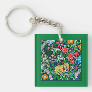 Porte-clefs Art Nouveau Jacobean Floral, Vert émeraude