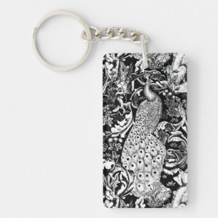 Porte-clefs Art Nouveau Peacock Print, noir et blanc