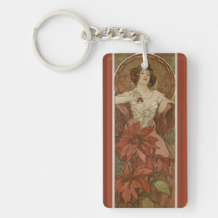 Porte-clefs Art Nouveau Ruby Alphonse Mucha Floral Vintage