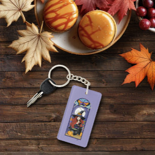 Porte-clefs Art Nouveau Sorcière d'Automne Citrouilles Lune Vi