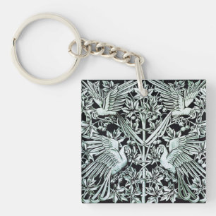 Porte-clefs Art Nouveau Vintage Art Floral Oiseau Perroquet