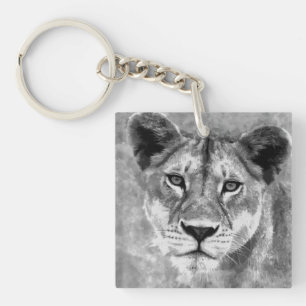 Porte-clefs Art numérique femelle de lion de gamme de gris