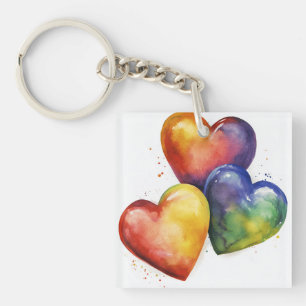 Porte-clefs Art numérique Rainbow Watercolor Hearts