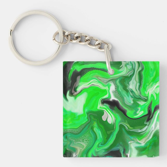Porte-clefs Art numérique vert en marbre fluide (Devant)