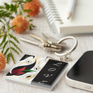 Porte-clefs Art ornemental abstrait noir, or, rouge et vert