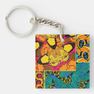 Porte-clefs Art papillon rose et sarcelle maximaliste vibrant