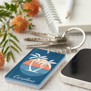 Porte-clefs Art personnalisé d'île tropicale de plage d'océan