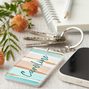Porte-clefs Art personnalisé pastel vert menthe or pailleté ra