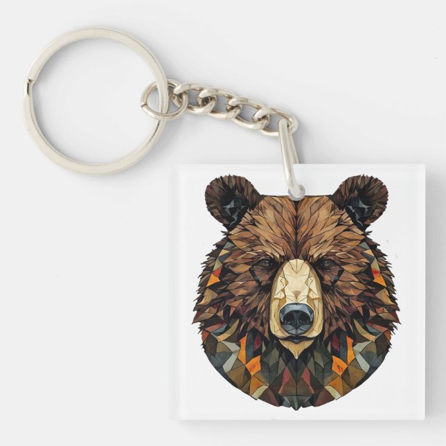 Porte-clefs Art polygonal d'un visage d'ours (Devant)