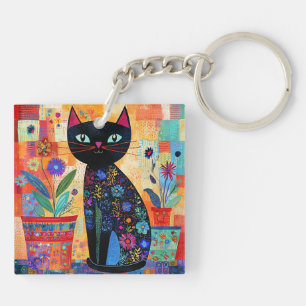 Porte-clefs Art populaire de chat noir