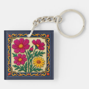 Porte-clefs Art populaire floral brodé