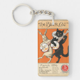Porte-clefs Art Rétro Banjo Lapin Blanc Chat Noir Orange