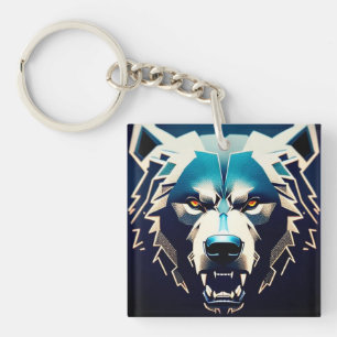 Porte-clefs Art stylisé d'ours féroce avec reflets néon abstra