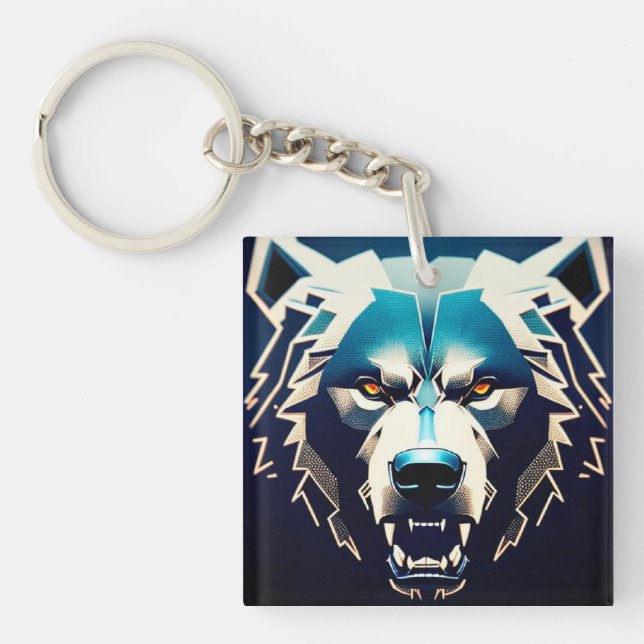 Porte-clefs Art stylisé d'ours féroce avec reflets néon abstra (Devant)
