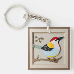 Porte-clefs Art stylisé d'un oiseau sur papier