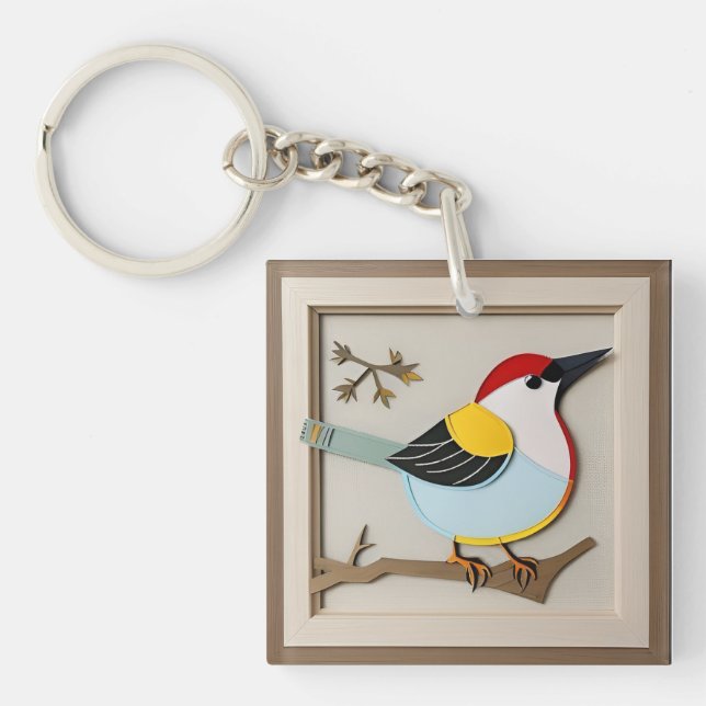 Porte-clefs Art stylisé d'un oiseau sur papier (Devant)