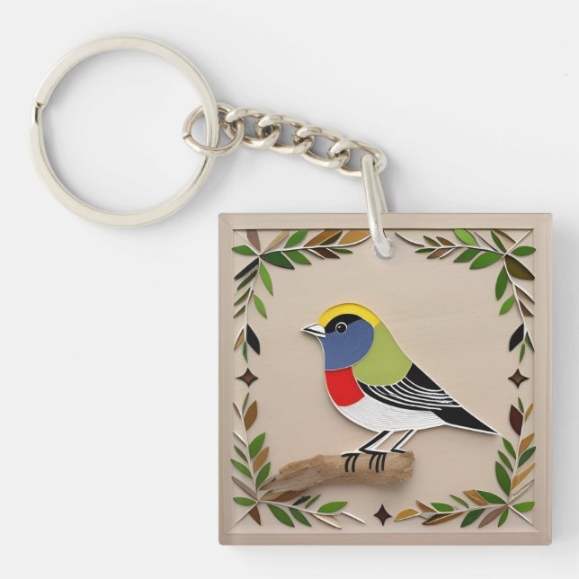 Porte-clefs Art stylisé d'un oiseau sur papier (Devant)