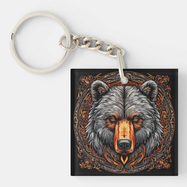 Porte-clefs 🐻✨ Art sur la faune de l'ours grizzly 🌲🔑 (Devant)