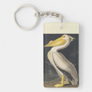 Porte-clefs Art vintage de l'Américain Pélican Blanc d'Audubon