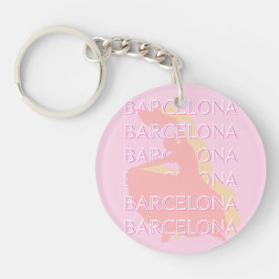 Porte-clefs Art Voyage de Barcelone, Espagne Art, Rose, Pastel