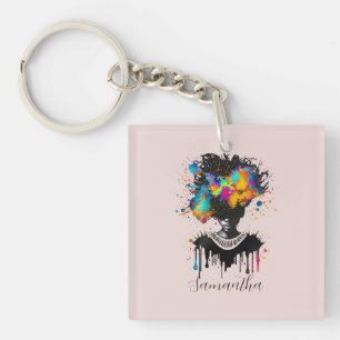 Porte-clefs Artiste Abstraite Afro Woman   Noir et blanc