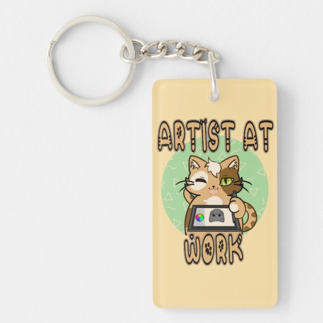 Porte-clefs Artiste au travail – design de chat mignon (Devant)