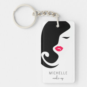 Porte-clefs Artiste de Maquillage Rose Noir Minimaliste Beauté