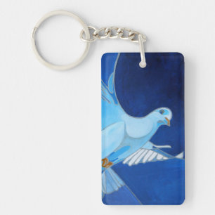 Porte-clefs Artistique Dove Outline Art En Bleu Cérulean