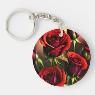 Porte-clefs Artwork numérique Fleurs de rose rouge-58567