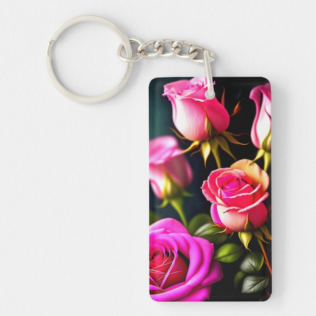 Porte-clefs Artwork numérique Fleurs rose (Devant)