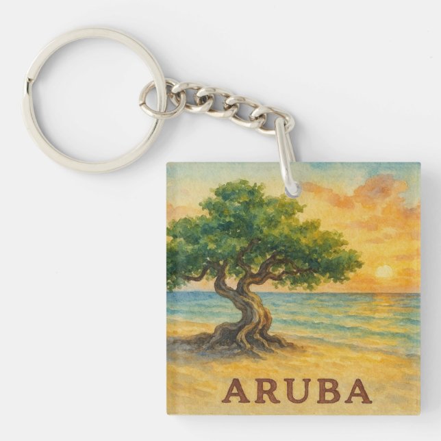 Porte-clefs Aruba Eagle Beach Divi Tree Heure Dorée (Devant)