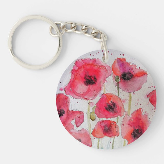 Porte-clefs Assiette en papier Fête motif fleur Coquelicot rou (Devant)