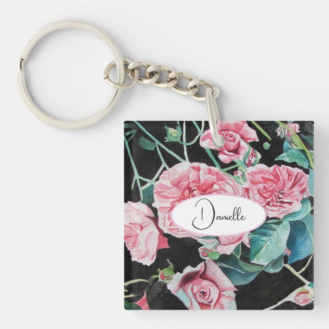 Porte-clefs Assiette en papier pour fête fleurs Roses noires r (Devant)