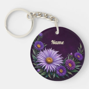 Porte-clefs Aster fleur de naissance personnalisée de septembr
