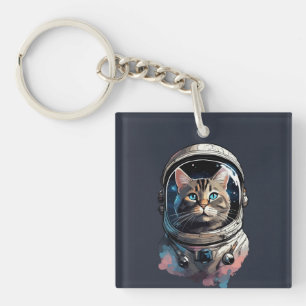 Porte-clefs Astronaut Chat Dans L'Espace Aquarelle Art