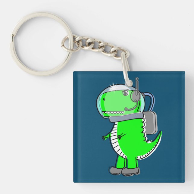 Porte-clefs Astronaut mignon et en colère T-Rex Dinosaur (Devant)