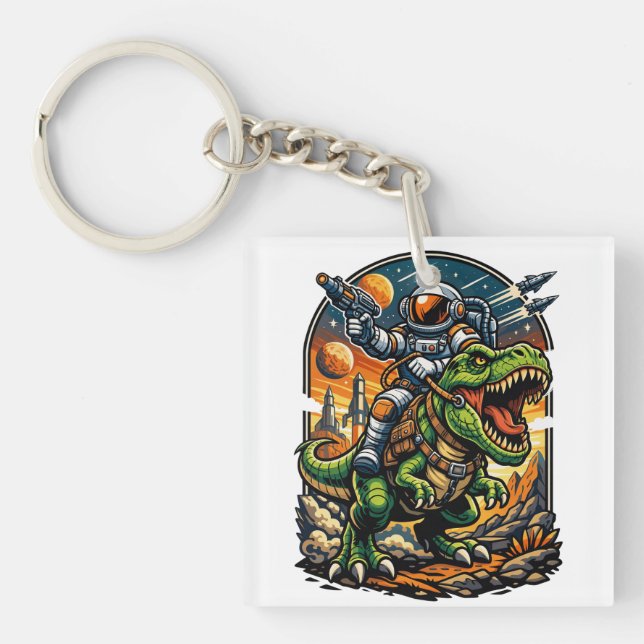 Porte-clefs Astronaut Riding a T-Rex – Epic Space Dinosaur (Devant)