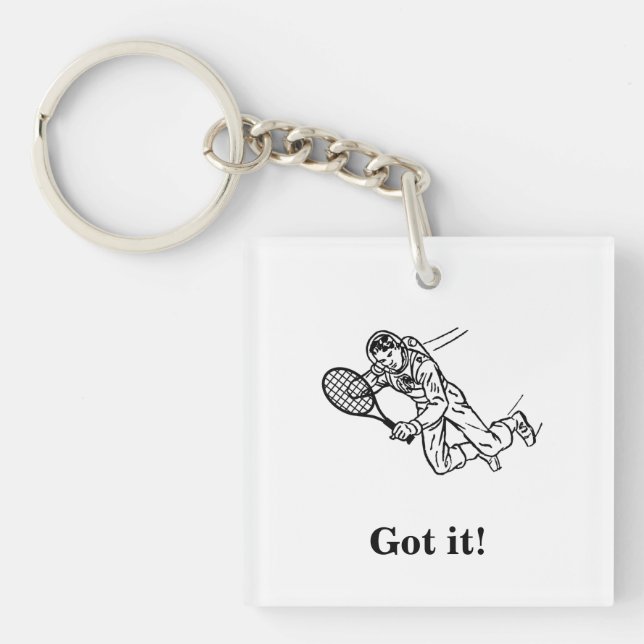 Porte-clefs Astronaut Spaceman Joueur De Tennis Avec Texte (Devant)